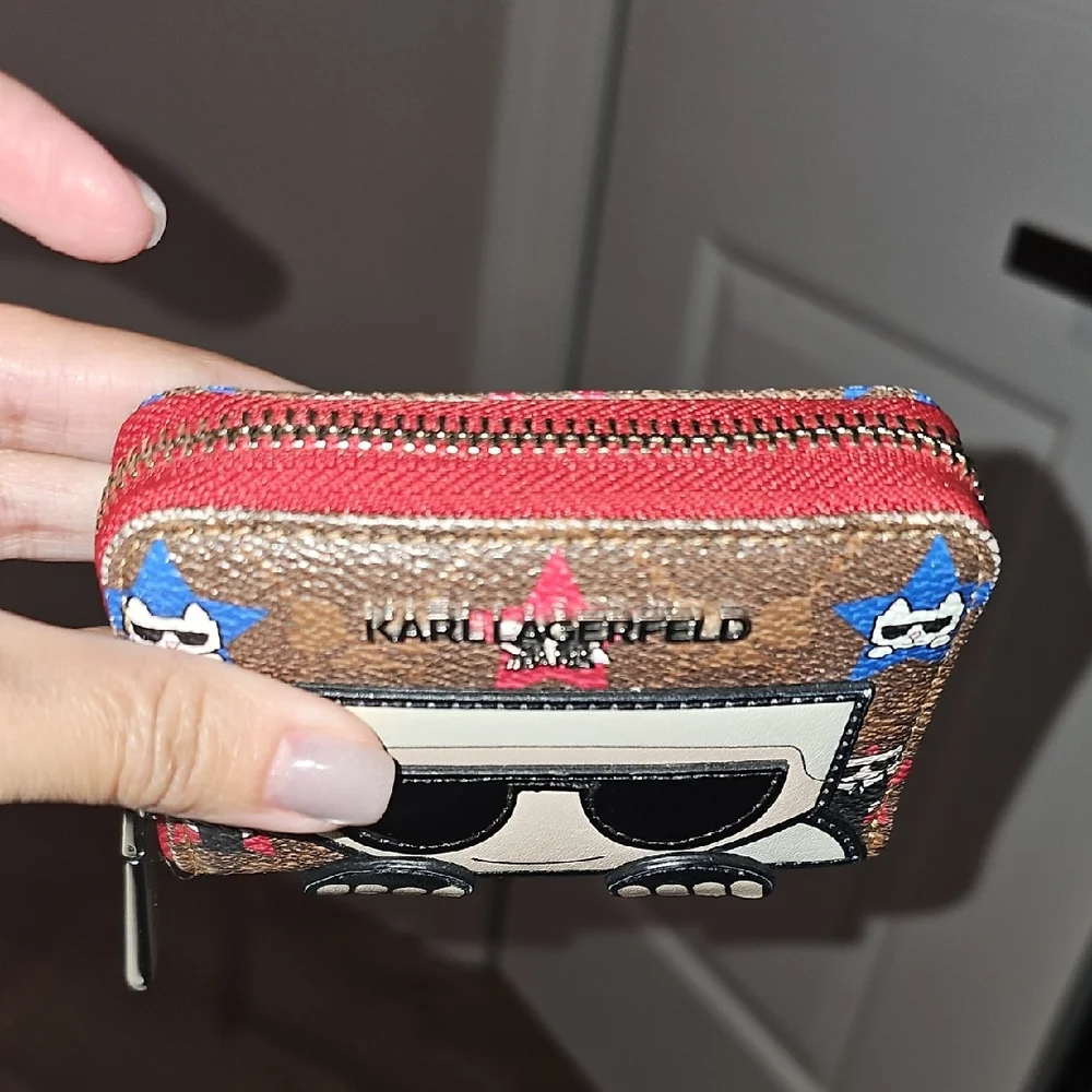 Karl Lagerfeld Brown and Red Card Holder - Picture 5 of 7